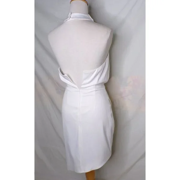 🆕ELLIATT Camo Asymmetric Satin Halter Dress Medium 6 White